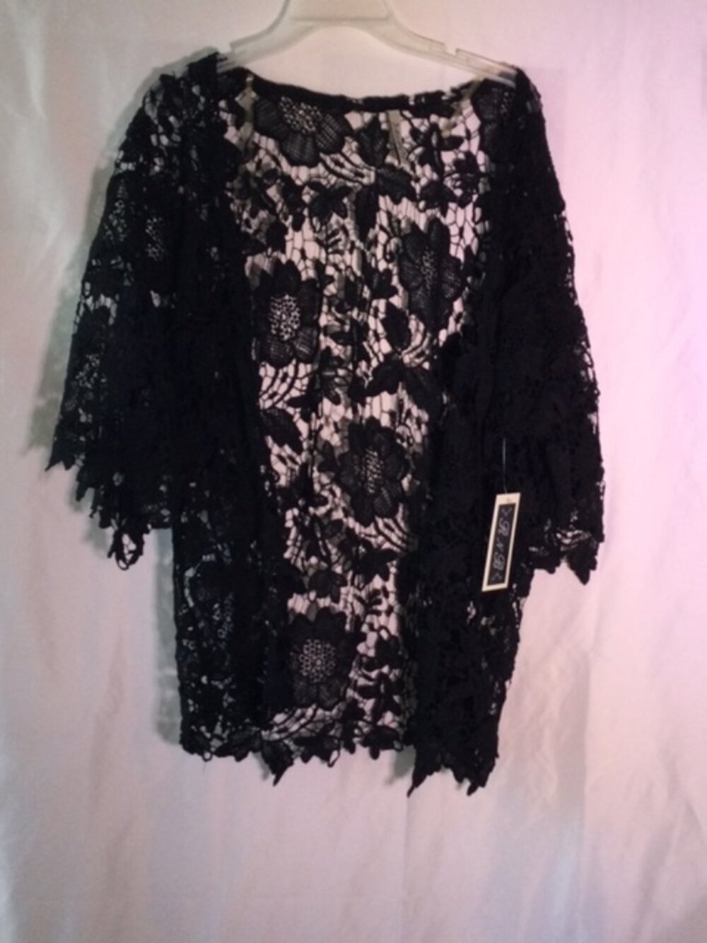 RNB Black Floral Lace Crochet Top NWT Size L Sheer Boho Blouse
